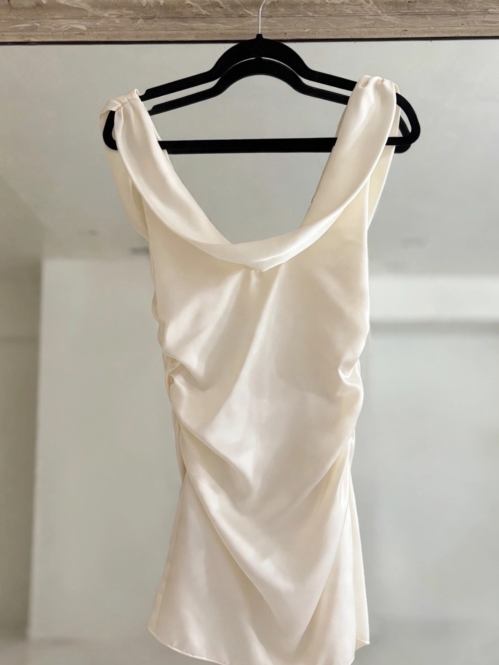 Zara Ivory Satin Draped Strapless Mini Dress